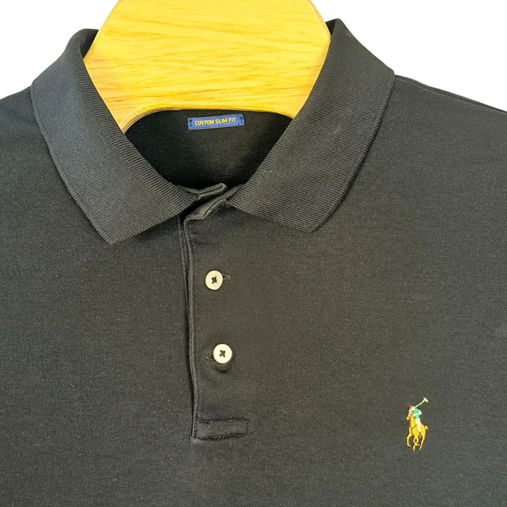 Polo Ralph Lauren Polo Mens XXL Black Custom Slim Fit Cotton Classic Pony Preppy